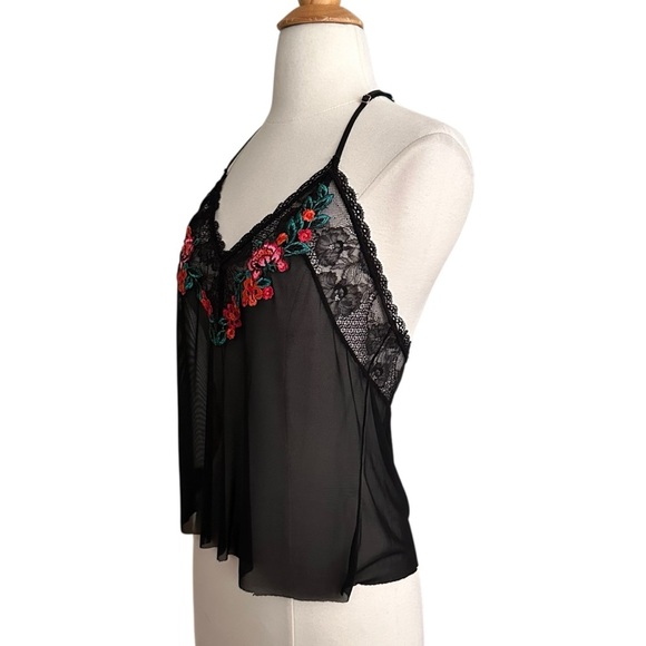 INC Sheer Black Lacey Strappy Camisole Floral Embroidery Lingerie Inspired Sz M - Picture 4 of 11